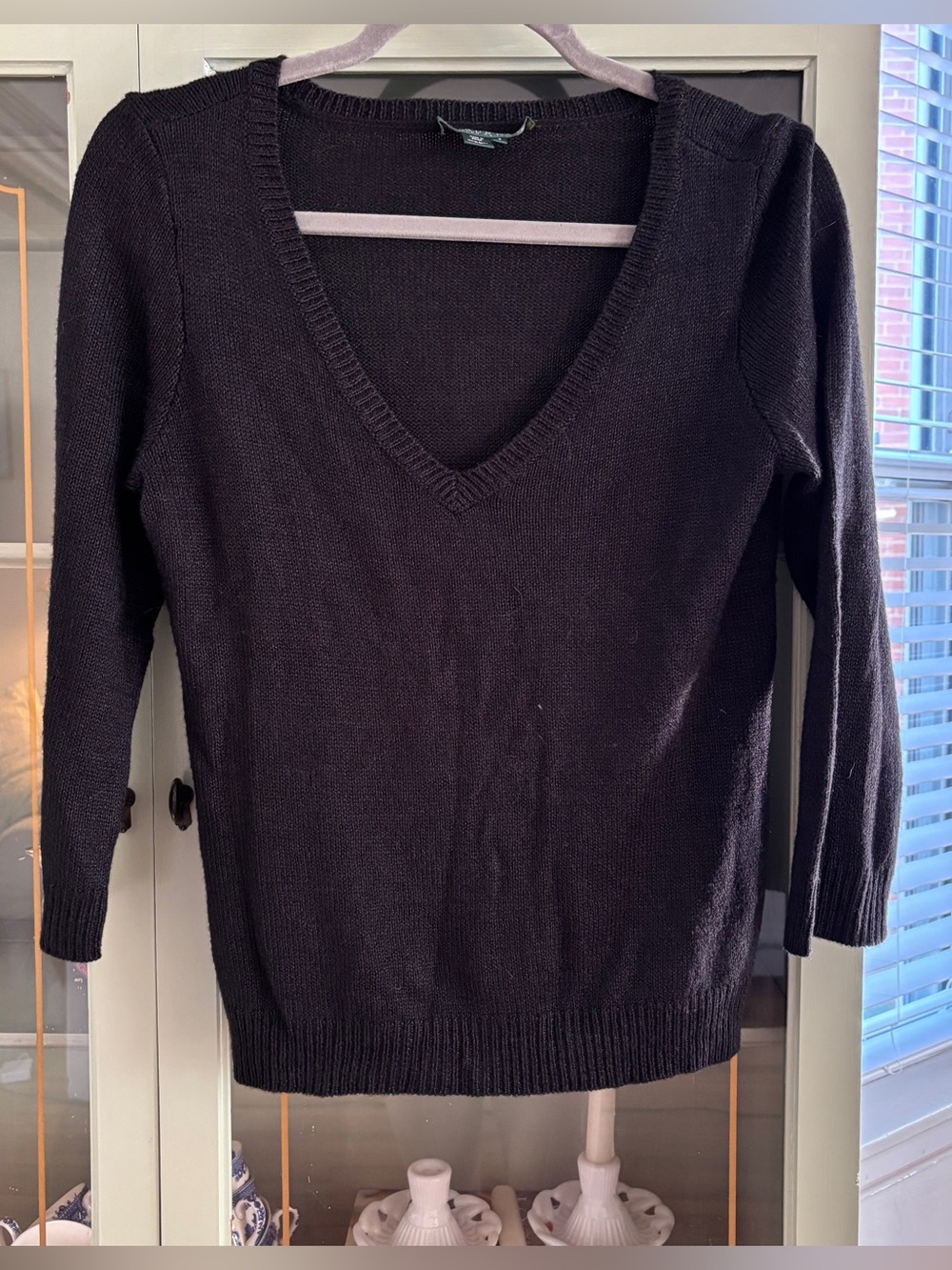 Lauren Ralph Lauren 100% Silk V Neck Black Sweater